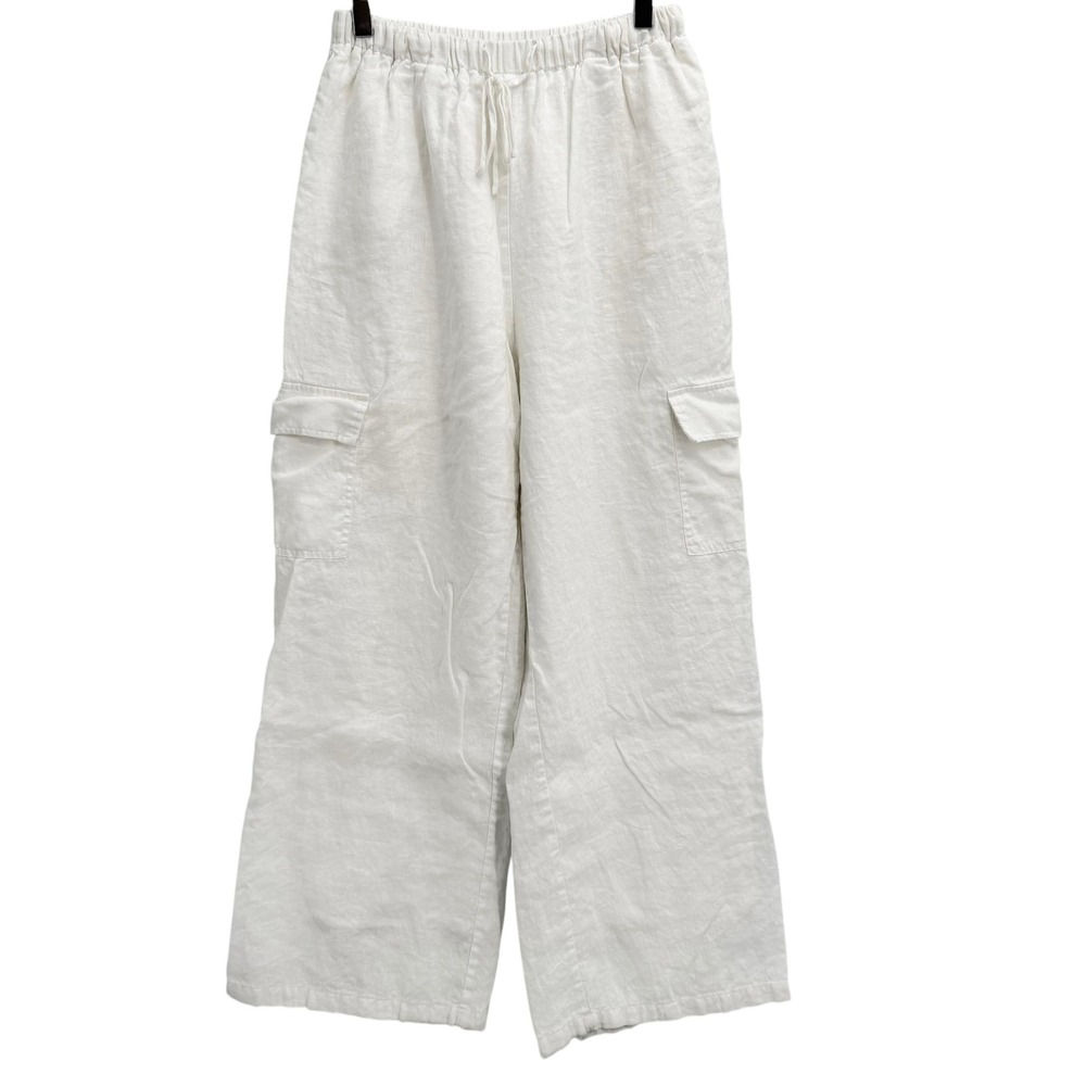 DISSH Ingrid Linen Wide Leg Cargo Pants US 4 Chic Resort White Elastic Waist